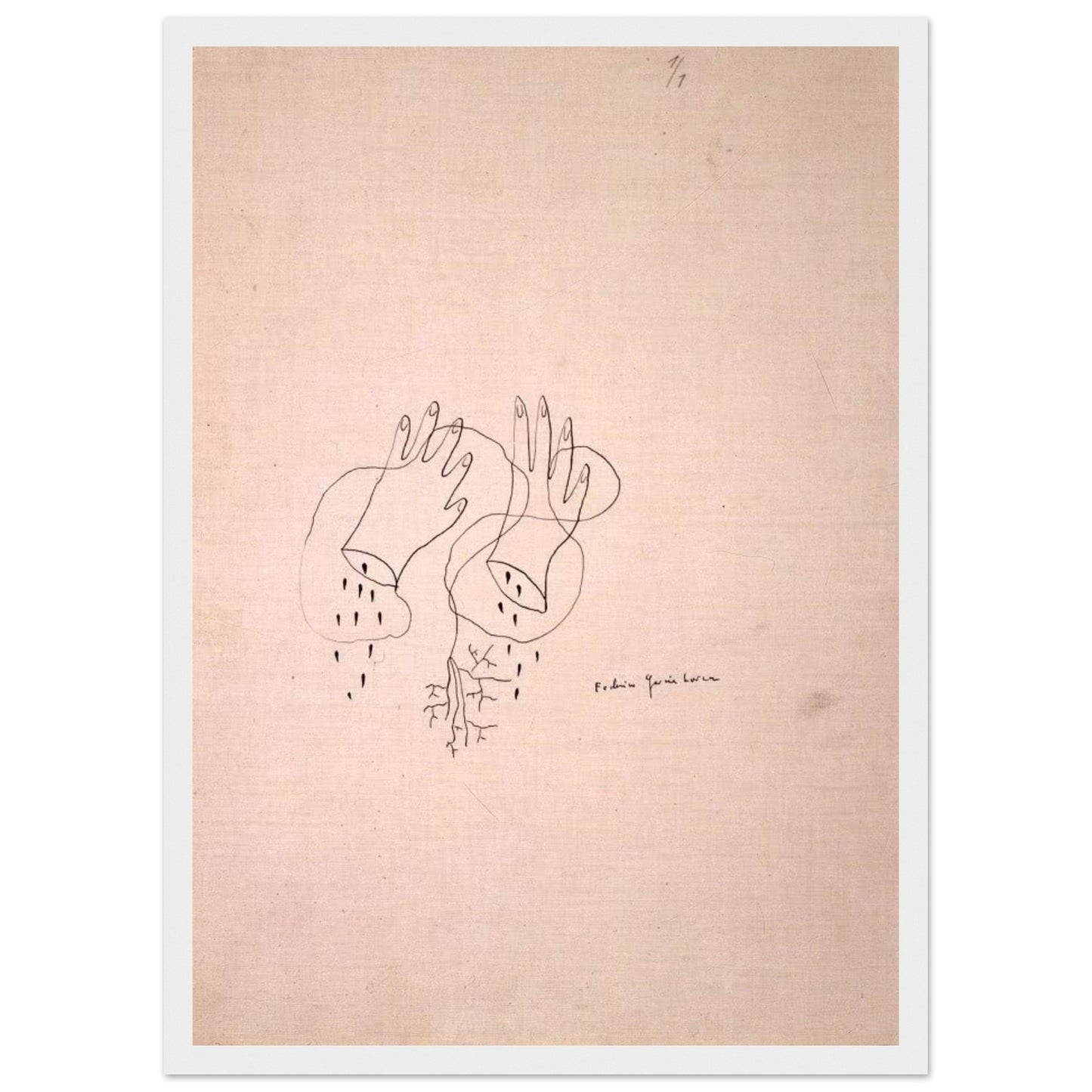 Dibujo original de Federico García Lorca: "Manos cortadas". Edición exclusiva Gira Lorquiana 2025. Arte simbólico, numerado y con certificado. Solo bajo demanda.