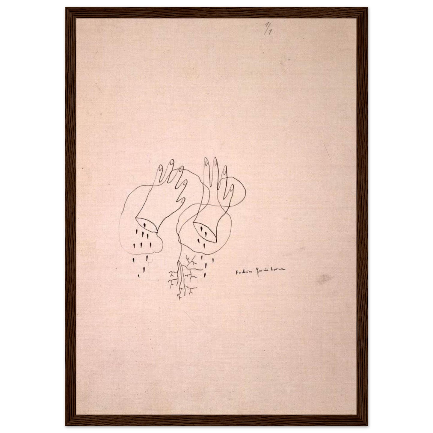 Dibujo original de Federico García Lorca: "Manos cortadas". Edición exclusiva Gira Lorquiana 2025. Arte simbólico, numerado y con certificado. Solo bajo demanda.