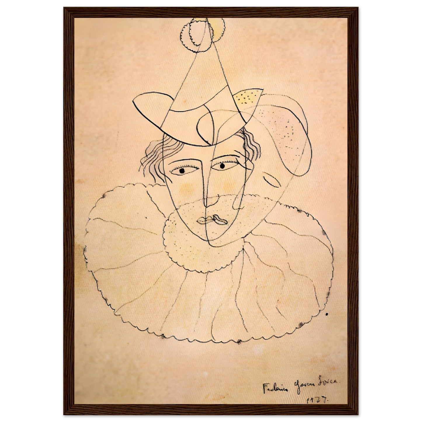 Obra original de Lorca: “Payaso de rostro desdoblado”, recuperada para la Gira Lorquiana 2025. Edición limitada enmarcada con certificado. Una joya literaria visual.