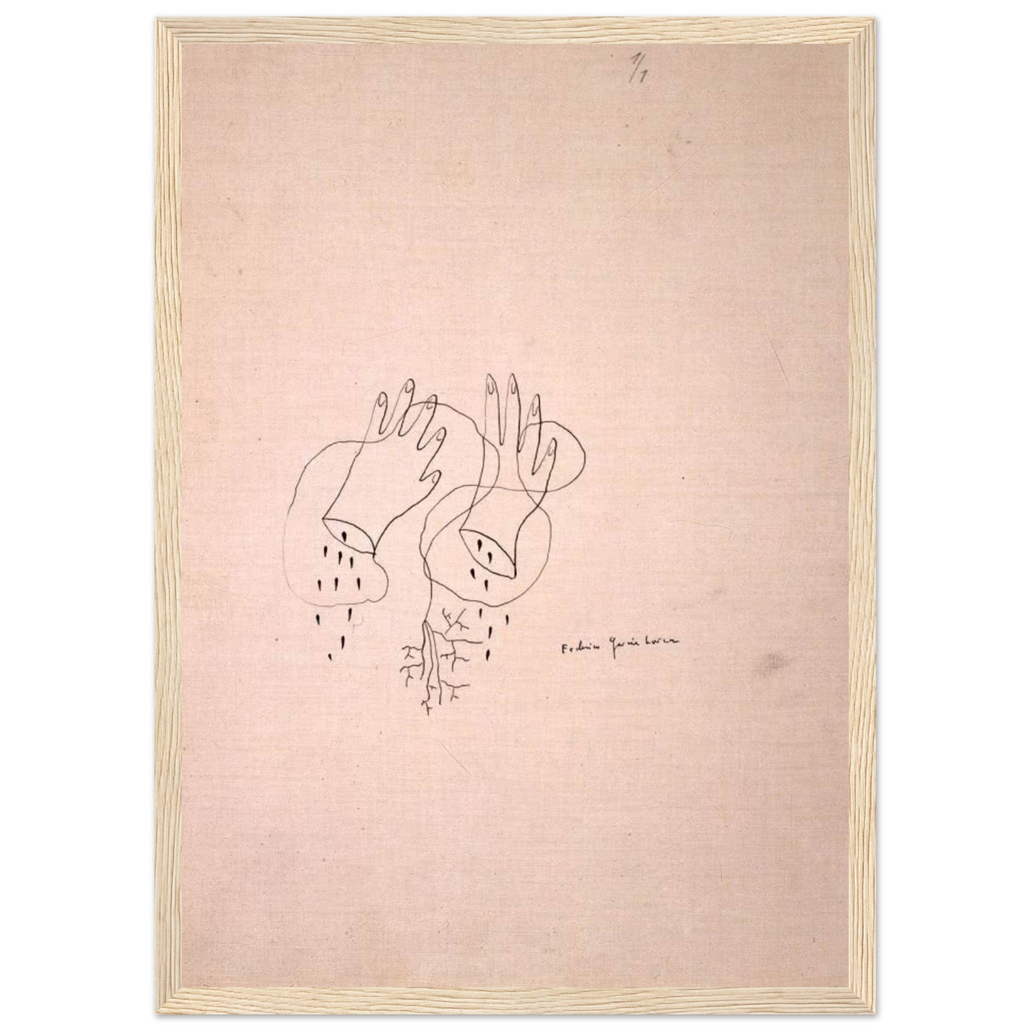 Dibujo original de Federico García Lorca: "Manos cortadas". Edición exclusiva Gira Lorquiana 2025. Arte simbólico, numerado y con certificado. Solo bajo demanda.