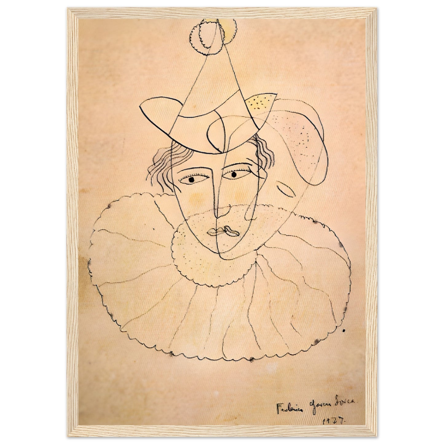 Obra original de Lorca: “Payaso de rostro desdoblado”, recuperada para la Gira Lorquiana 2025. Edición limitada enmarcada con certificado. Una joya literaria visual.