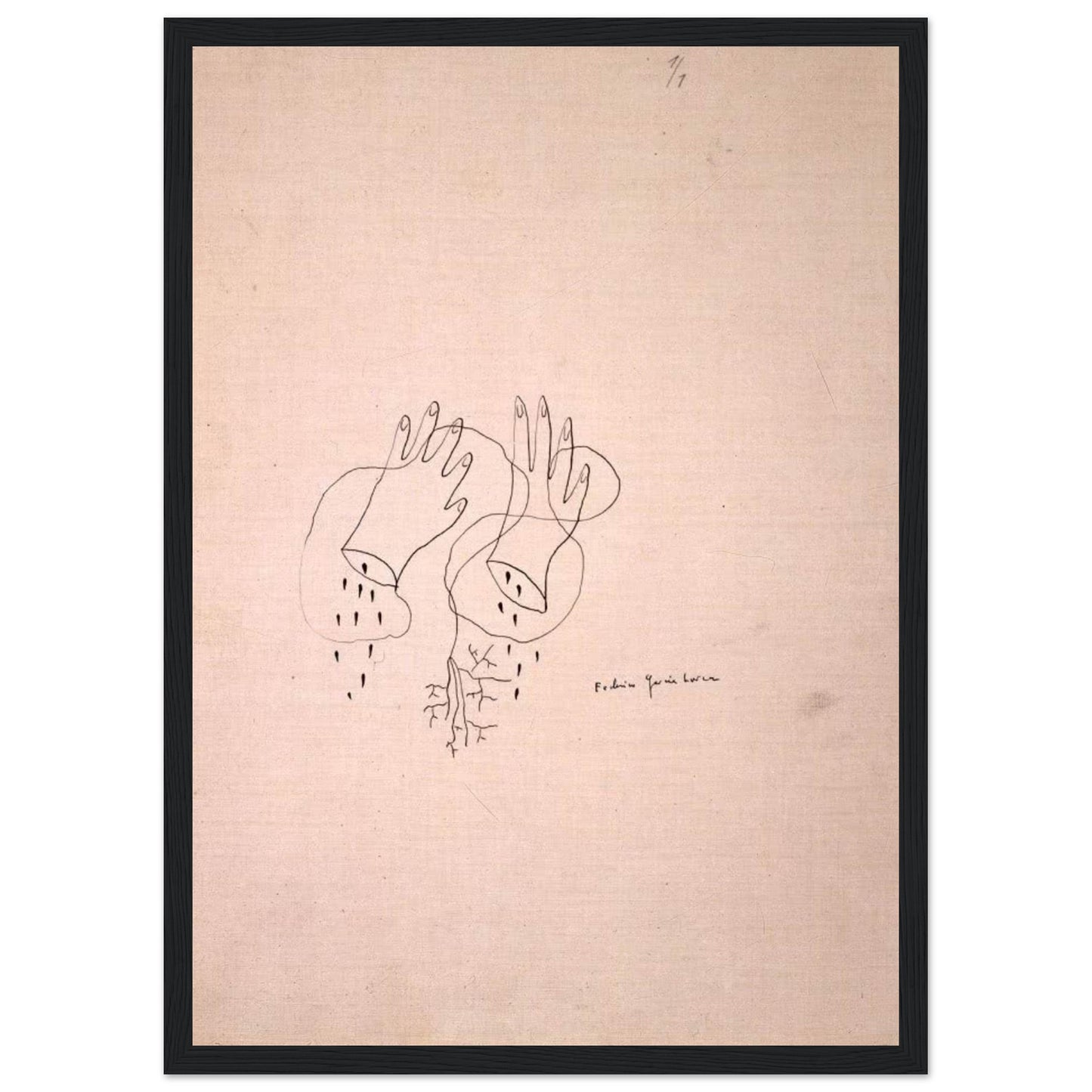 Dibujo original de Federico García Lorca: "Manos cortadas". Edición exclusiva Gira Lorquiana 2025. Arte simbólico, numerado y con certificado. Solo bajo demanda.