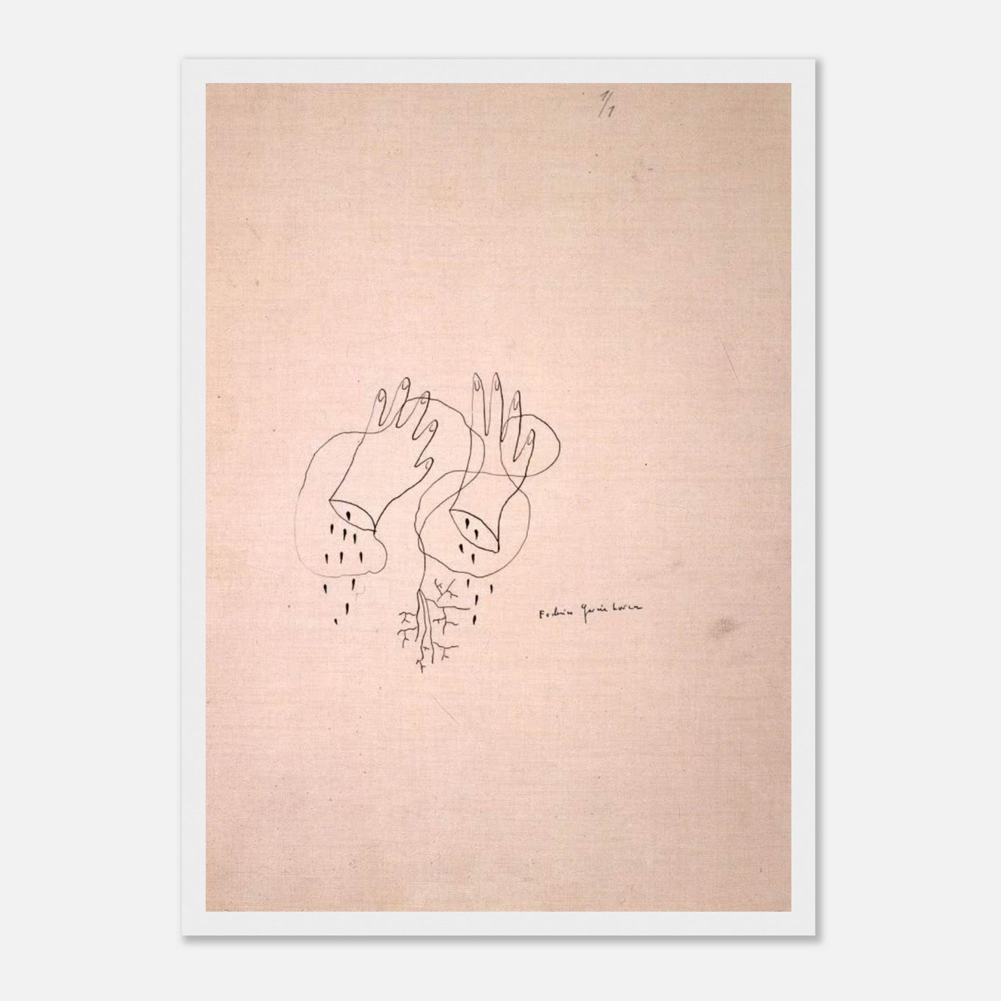 Dibujo original de Federico García Lorca: "Manos cortadas". Edición exclusiva Gira Lorquiana 2025. Arte simbólico, numerado y con certificado. Solo bajo demanda.