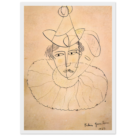 Obra original de Lorca: “Payaso de rostro desdoblado”, recuperada para la Gira Lorquiana 2025. Edición limitada enmarcada con certificado. Una joya literaria visual.