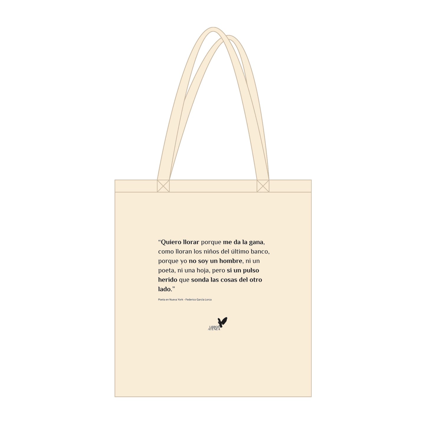 Descubre nuestra tote bag con una cita emblemática de Federico García Lorca. Ideal para llevar tus libros y mostrar tu amor por la literatura. ¡Compra ahora y destaca con estilo!
